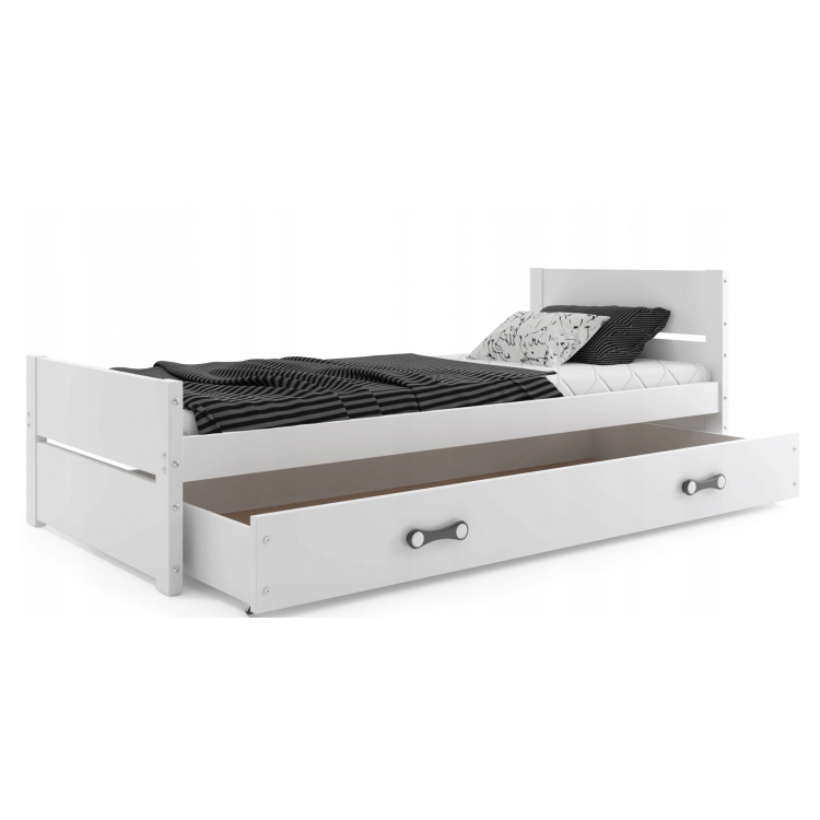 Jednolôžková posteľ Bartek pre teenagerov 200x90 s matracom a zásuvkou - biela